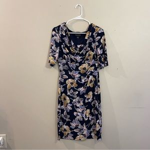 Connected Apparel Floral Navy Scoop Neck Dress